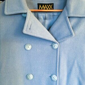 Women's Maxx Meren Wool Cashmere Pea Coat Sz 10 Light Blue Double Breasted Coat